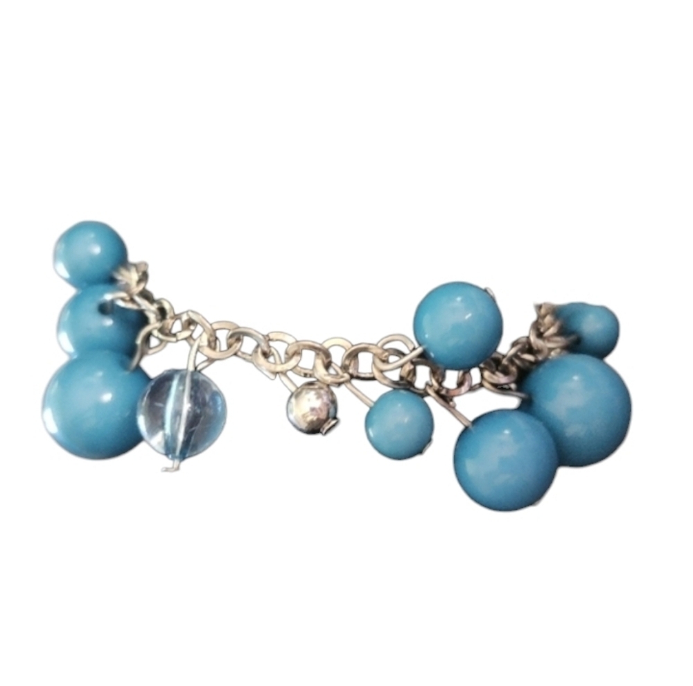 💥4 For $20💥Silvertone and Blue Beaded Charm Bracelet